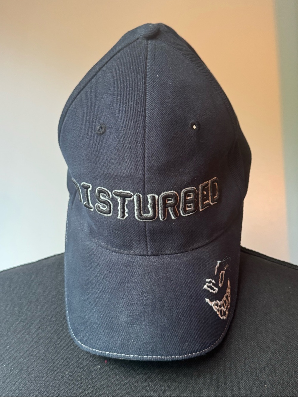 Vintage Y2K Disturbed Band Hat Bio-Domes Stretch Fit Cap Navy Blue S/M Nu Metal